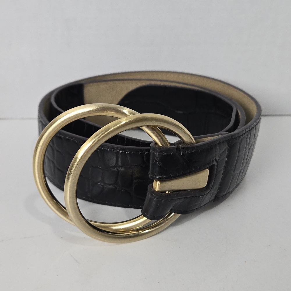 Crocodile Print Leather Belt, Large